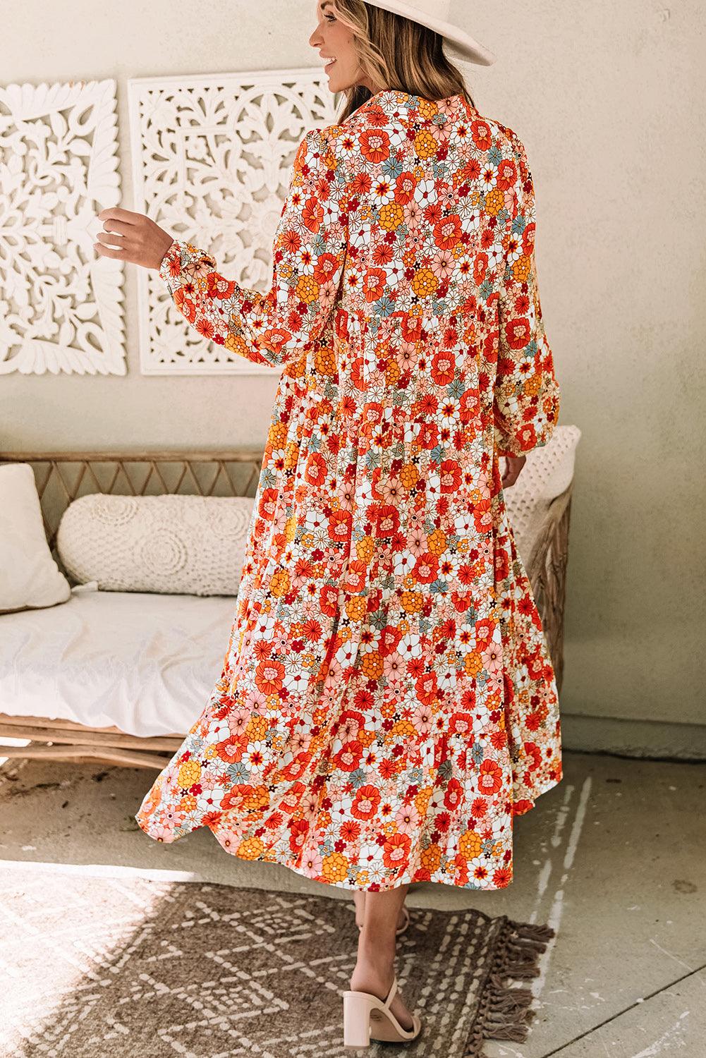 Boho Bloemenjurk met Kraag en Ruches - Floral Dresses - Jurkjes.co