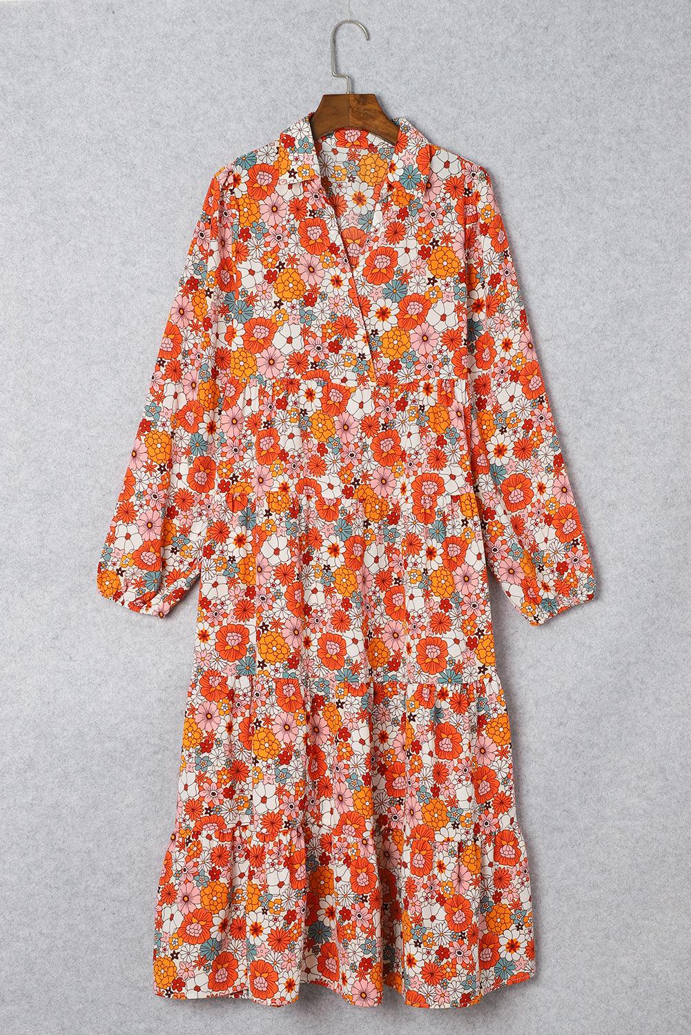 Boho Bloemenjurk met Kraag en Ruches - Floral Dresses - Jurkjes.co