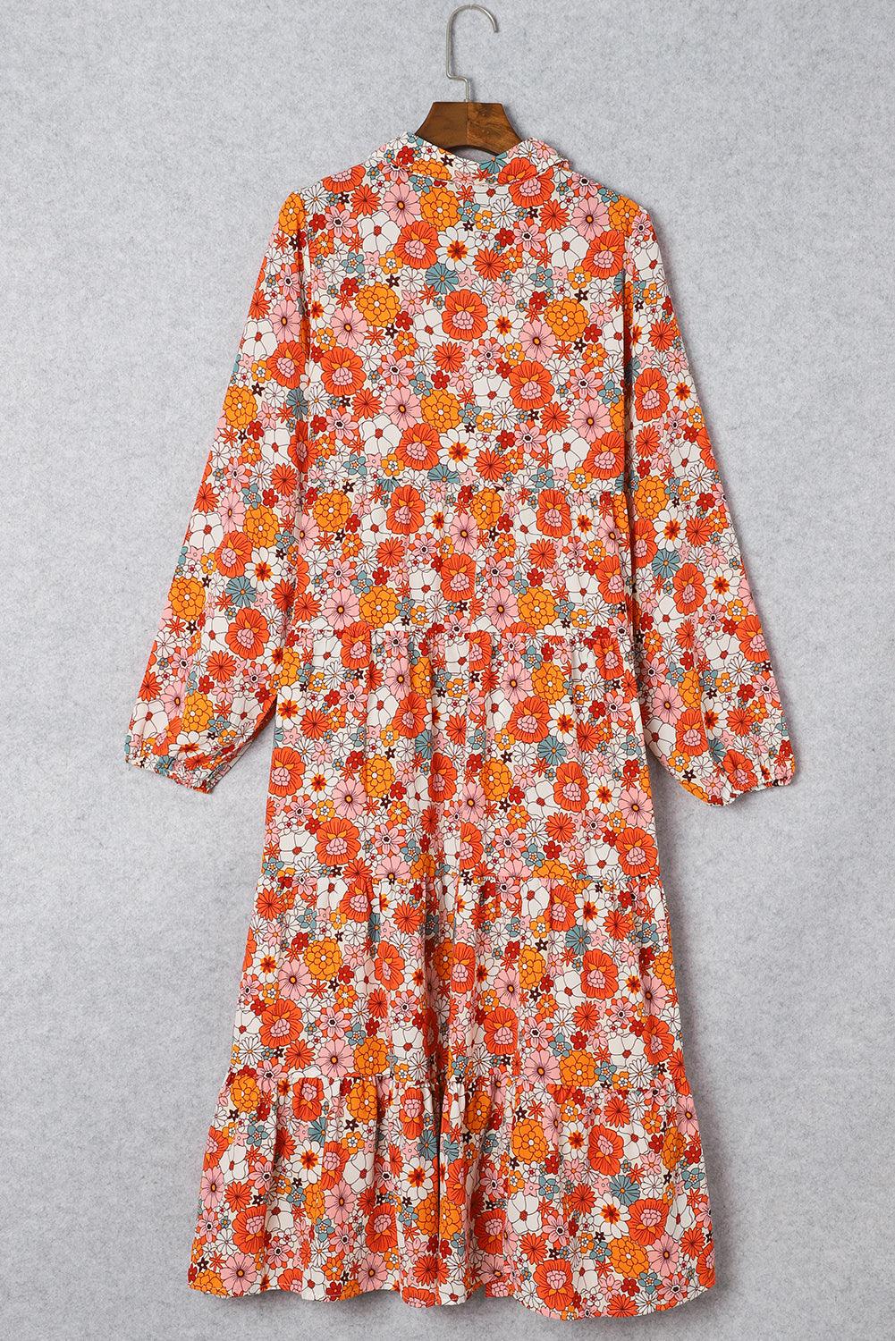 Boho Bloemenjurk met Kraag en Ruches - Floral Dresses - Jurkjes.co