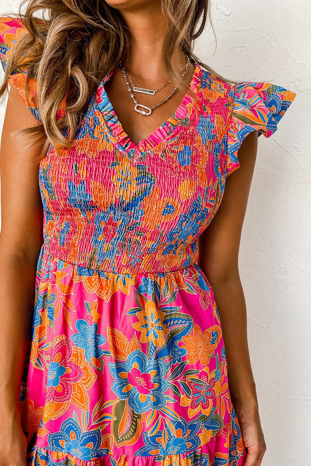 Boho Bloemenjurk met V-Hals en Ruches - Maxi Dresses - Jurkjes.co