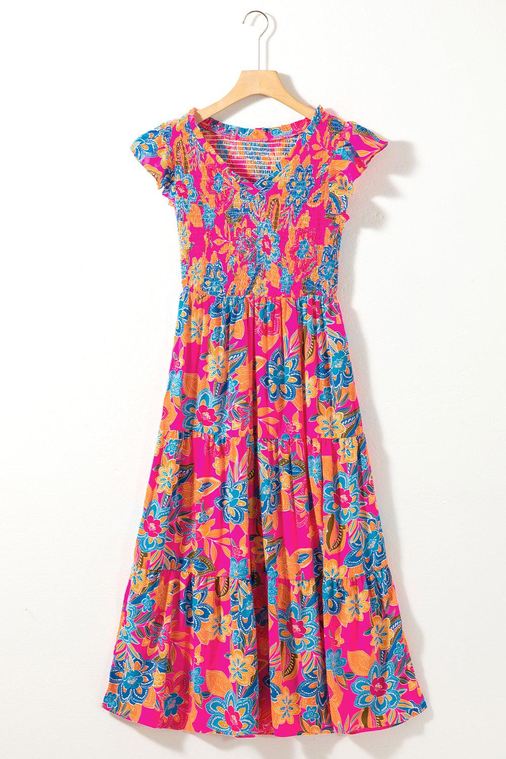 Boho Bloemenjurk met V-Hals en Ruches - Maxi Dresses - Jurkjes.co