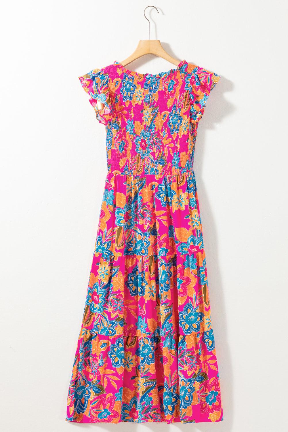 Boho Bloemenjurk met V-Hals en Ruches - Maxi Dresses - Jurkjes.co