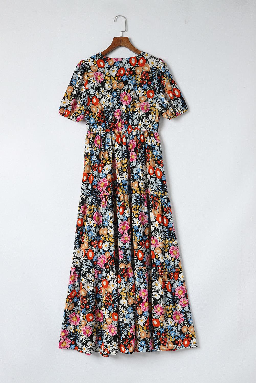 Boho Bloemenpatroon Maxi Jurk met Korte Mouwen - Maxi Dresses - Jurkjes.co