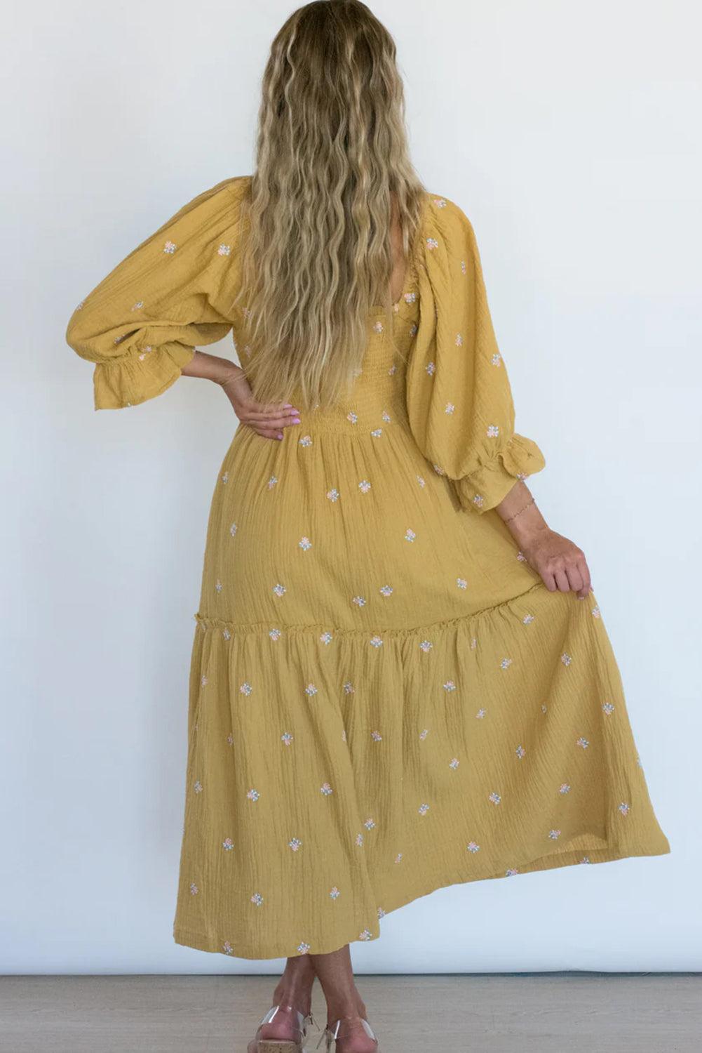 Boho Gedessineerde Midi Jurk met Ruches - Midi Dresses - Jurkjes.co