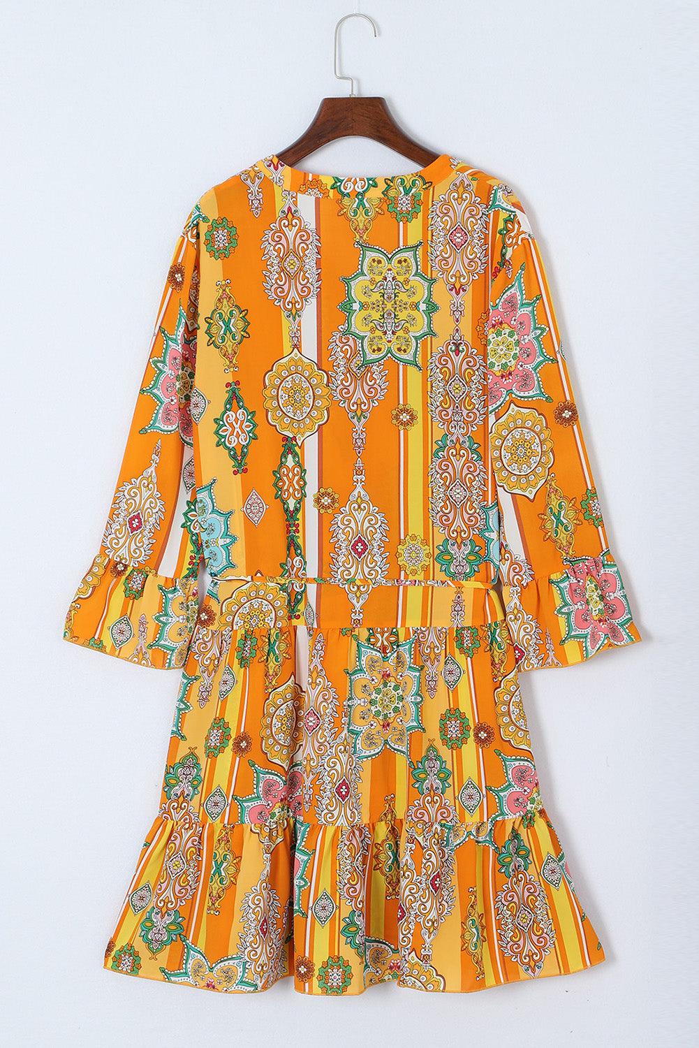 Boho Geometrische Print Jurk met V-Hals - Mini Dresses - Jurkjes.co