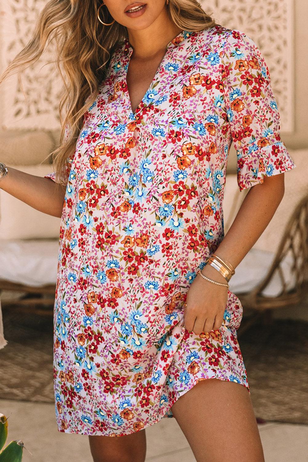 Boho Jurk met Fladdermouwen en Bloemenprint - Floral Dresses - Jurkjes.co