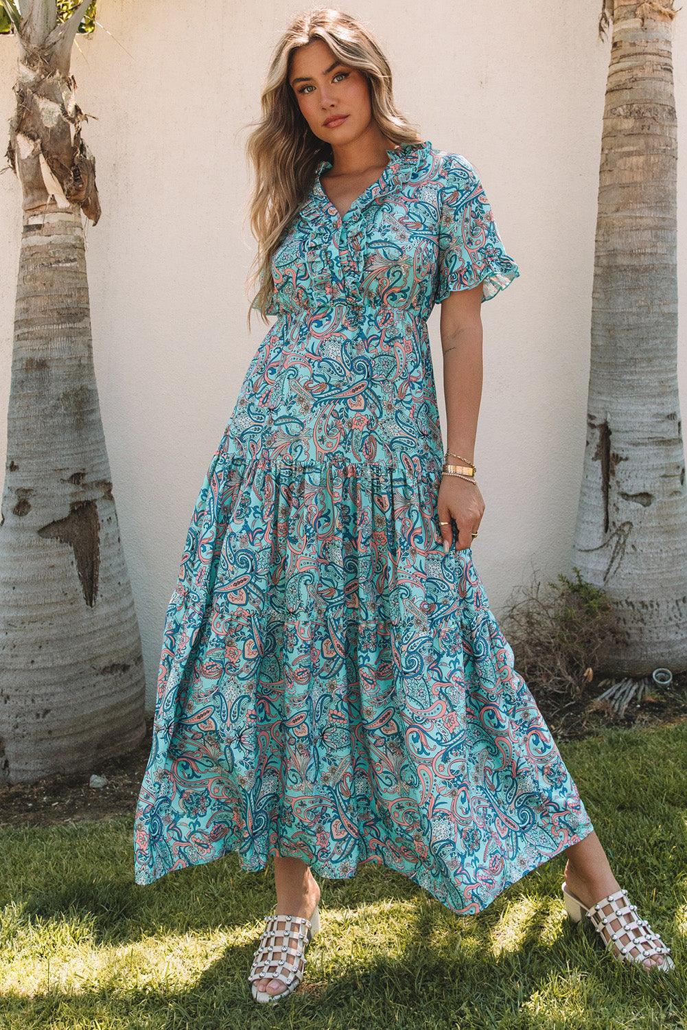 Boho Maxi-Jurk met Paisley Print en Ruches - Maxi Dresses - Jurkjes.co