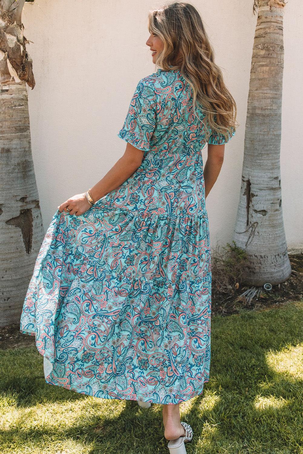 Boho Maxi-Jurk met Paisley Print en Ruches - Maxi Dresses - Jurkjes.co