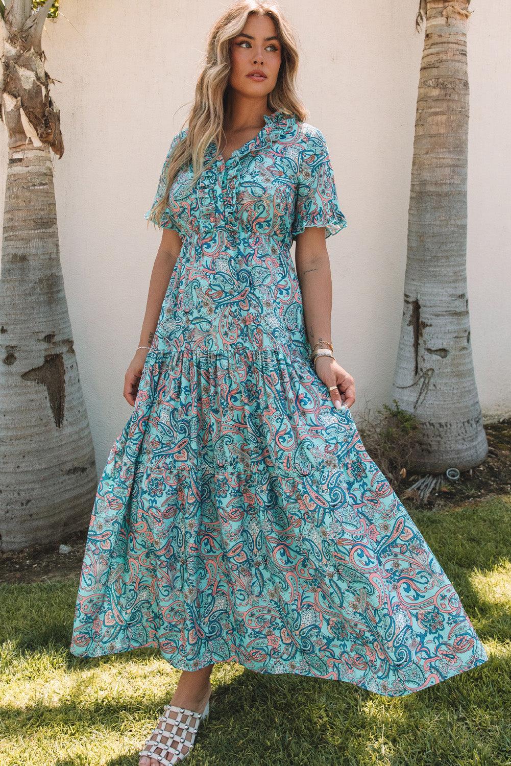 Boho Maxi-Jurk met Paisley Print en Ruches - Maxi Dresses - Jurkjes.co