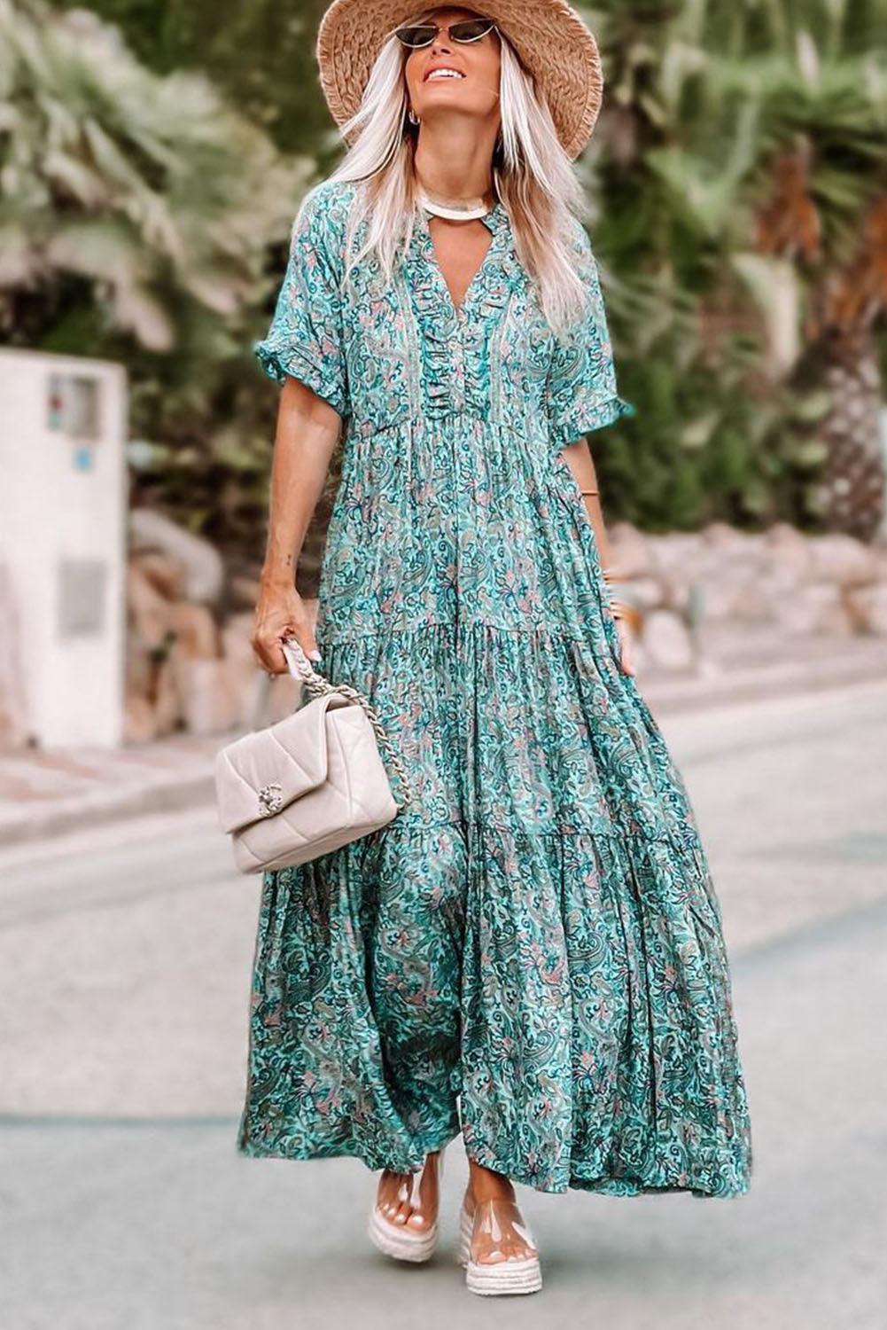 Boho Maxi-Jurk met Paisley Print en Ruches - Maxi Dresses - Jurkjes.co