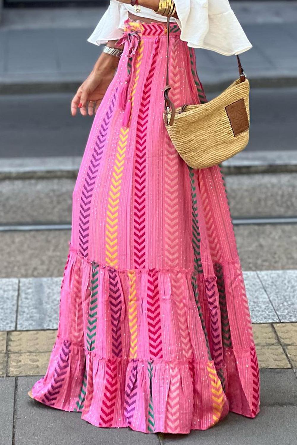 Boho Maxi Rok met Kwastjes en Ruches - Skirts & Petticoat - Jurkjes.co