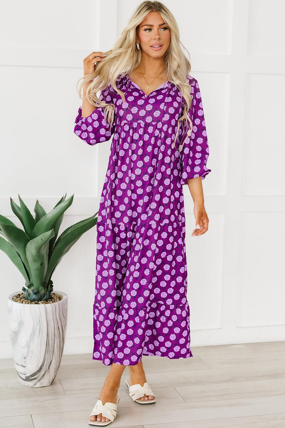 Boho Maxi-Jurk met Pofmouwen