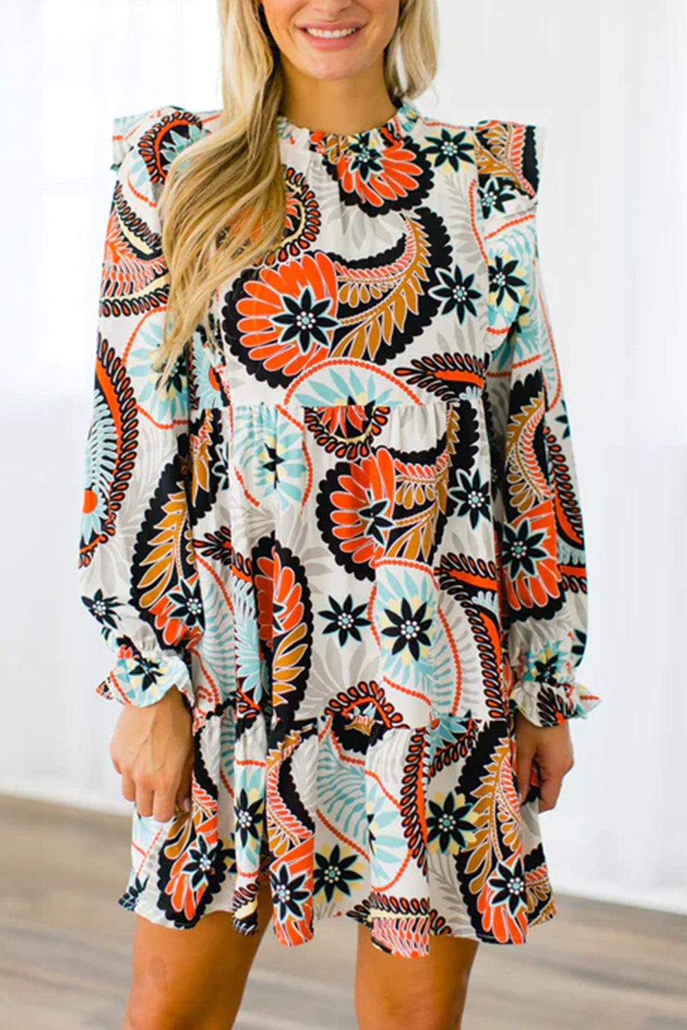 Boho Paisley Bloemenprint Pofmouw Jurk - Floral Dresses - Jurkjes.co