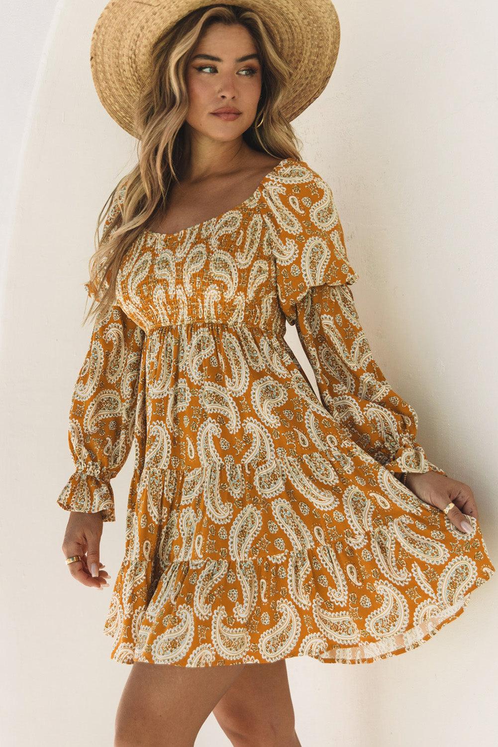 Boho Paisley Jurk met Lange Mouwen - Floral Dresses - Jurkjes.co