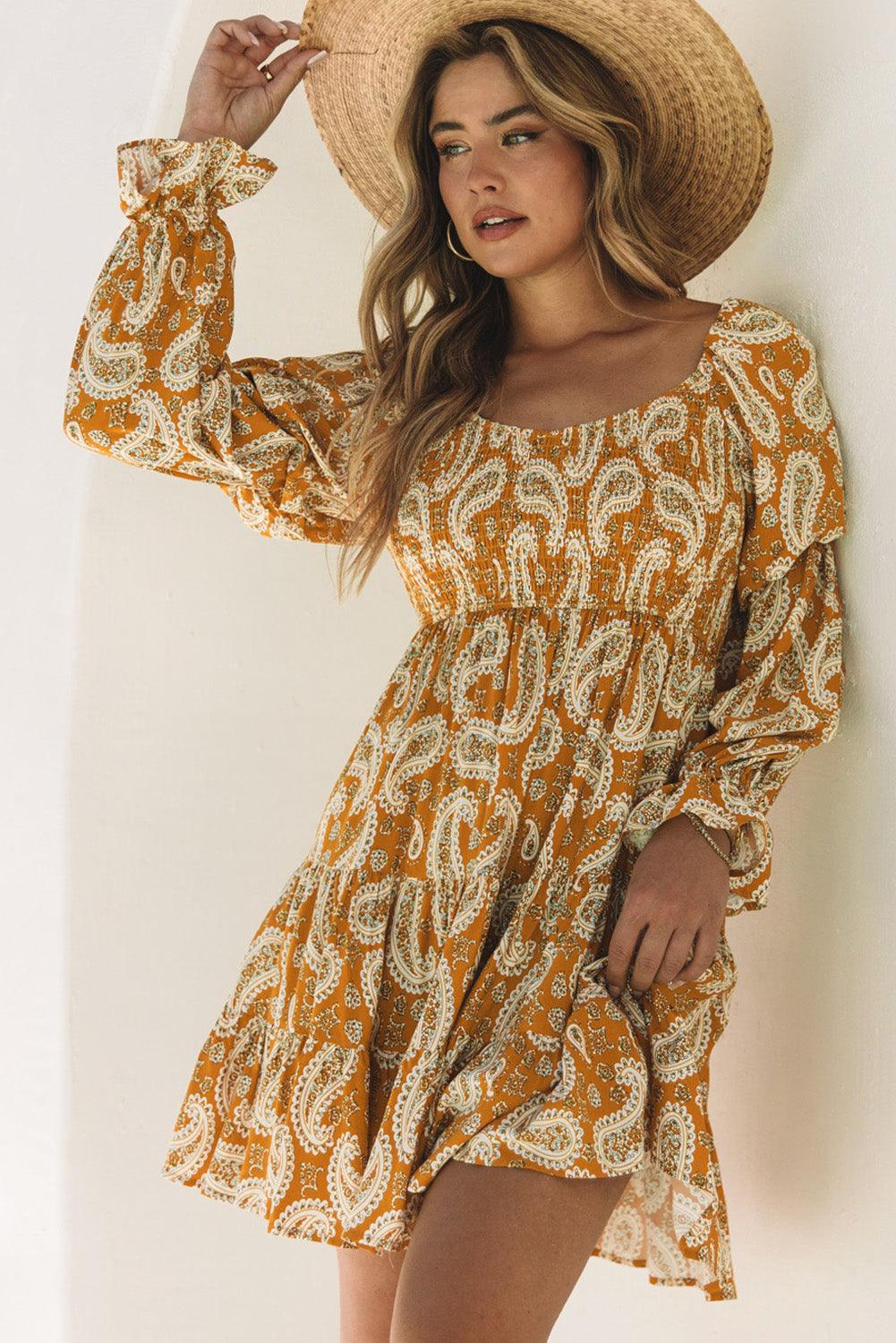 Boho Paisley Jurk met Lange Mouwen - Floral Dresses - Jurkjes.co