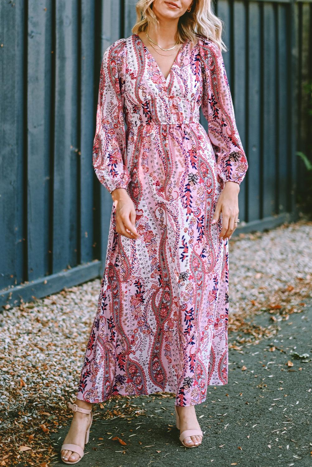 Boho Paisley Maxi-Jurk met V-Hals - Floral Dresses - Jurkjes.co