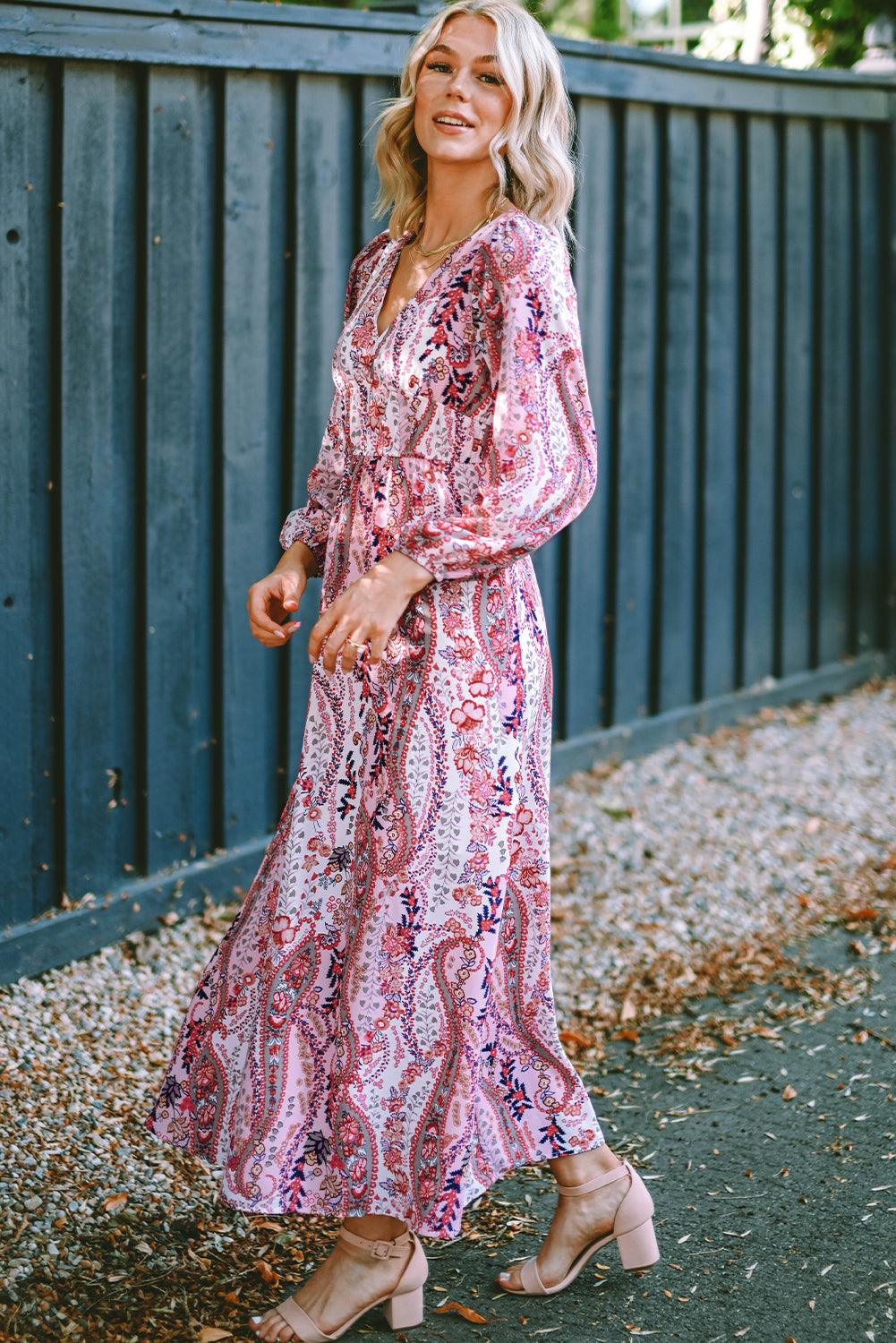 Boho Paisley Maxi-Jurk met V-Hals - Floral Dresses - Jurkjes.co