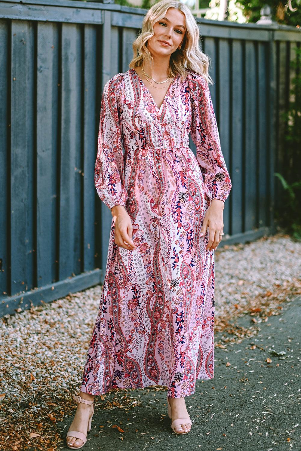 Boho Paisley Maxi-Jurk met V-Hals - Floral Dresses - Jurkjes.co