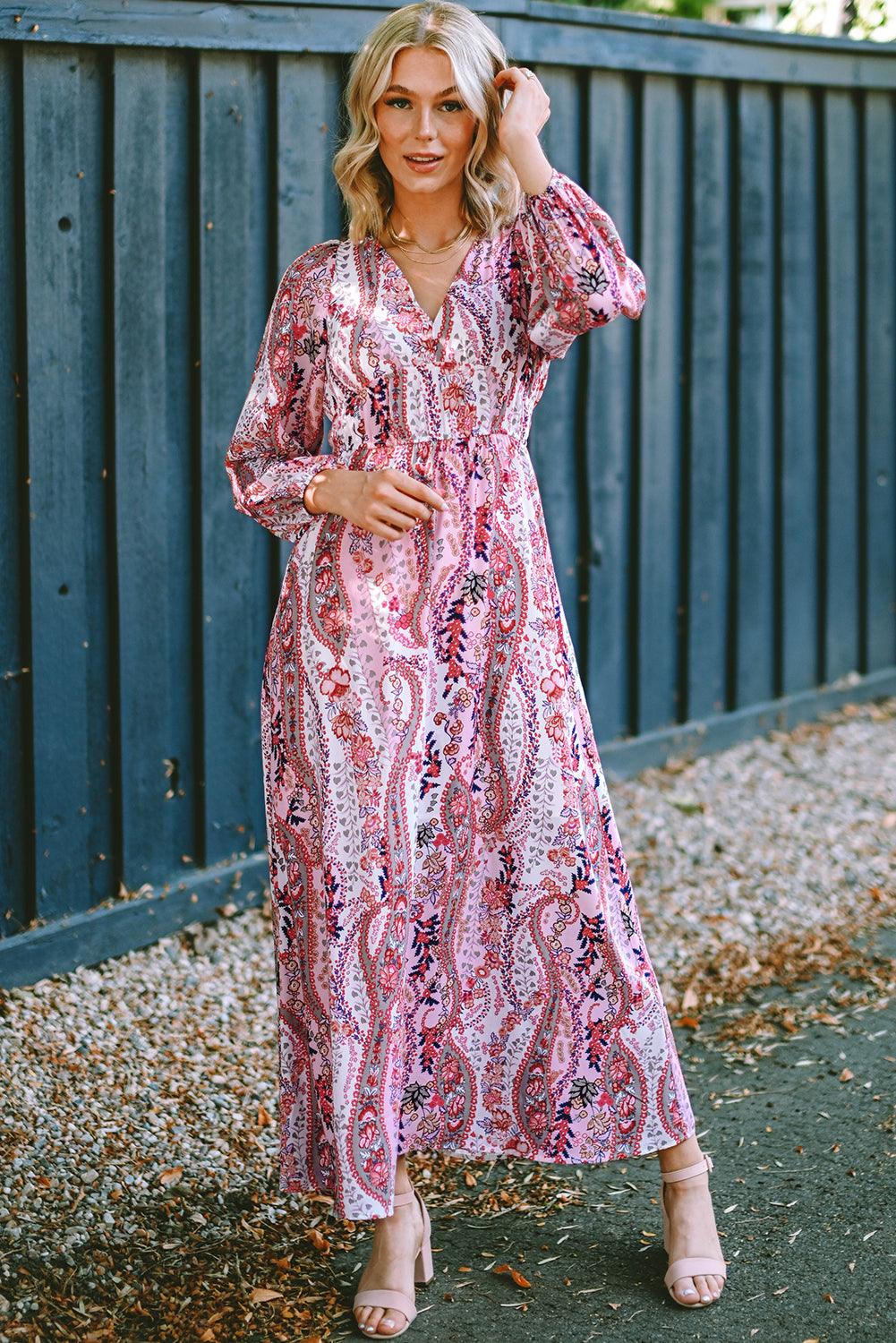 Boho Paisley Maxi-Jurk met V-Hals - Floral Dresses - Jurkjes.co