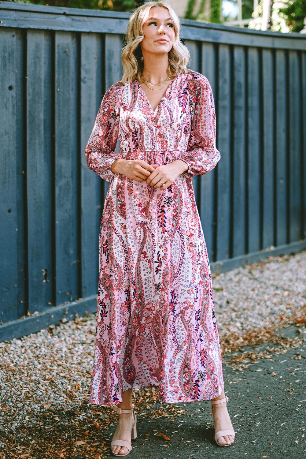 Boho Paisley Maxi-Jurk met V-Hals - Floral Dresses - Jurkjes.co