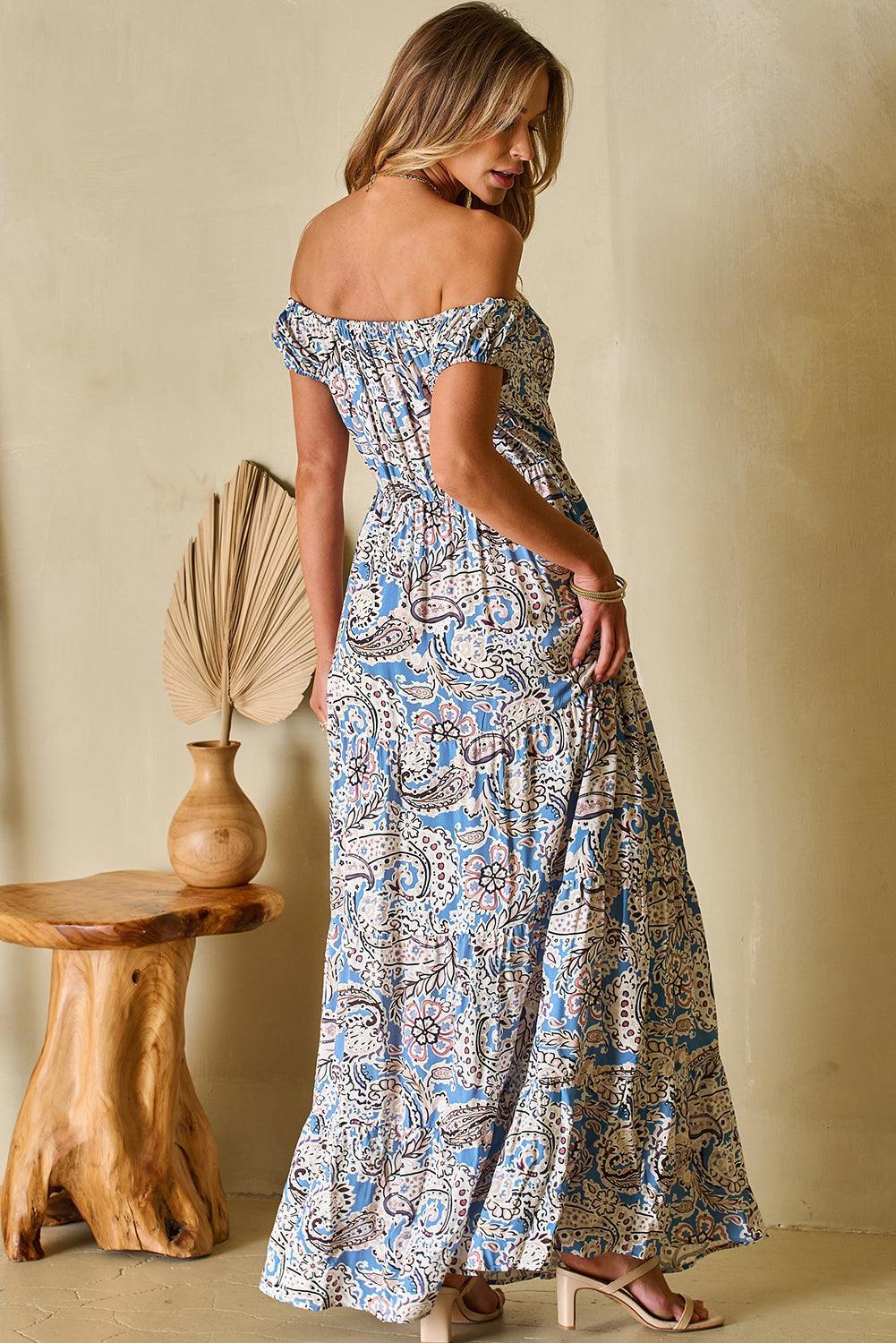 Boho Paisley Off-Shoulder Maxijurk - Floral Dresses - Jurkjes.co