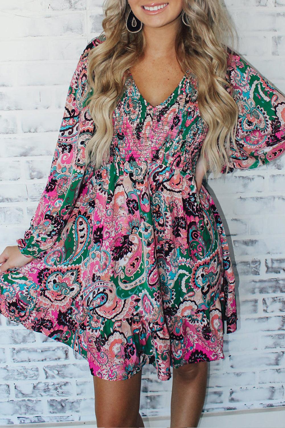 Boho Paisley Ruche Zoom Jurk - Mini Dresses - Jurkjes.co