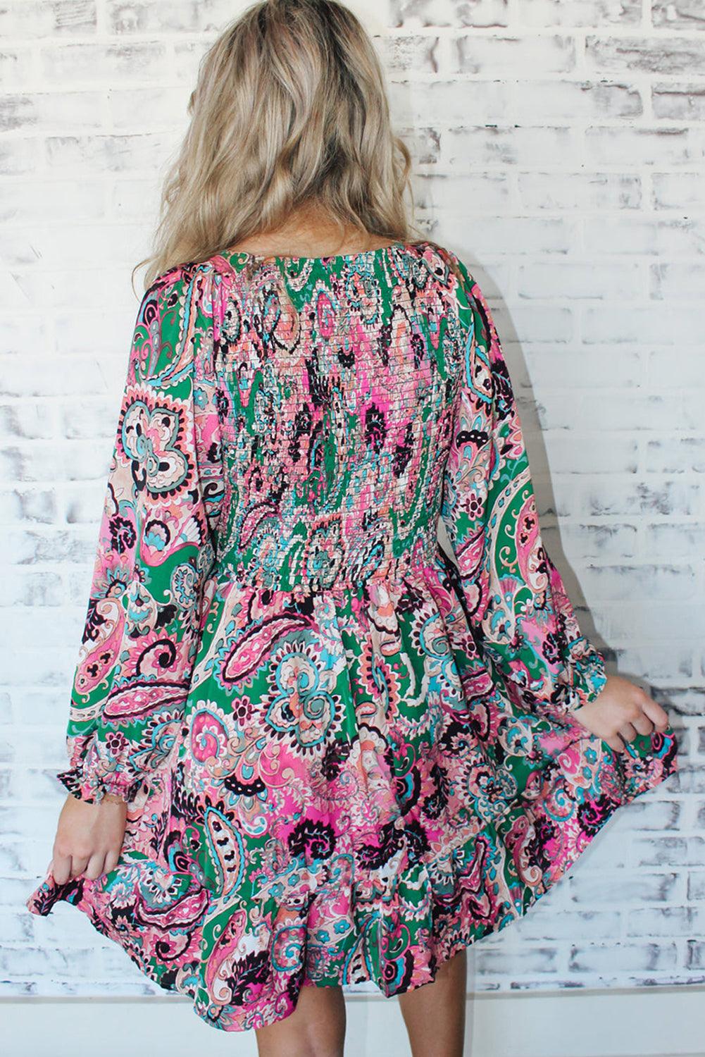 Boho Paisley Ruche Zoom Jurk - Mini Dresses - Jurkjes.co