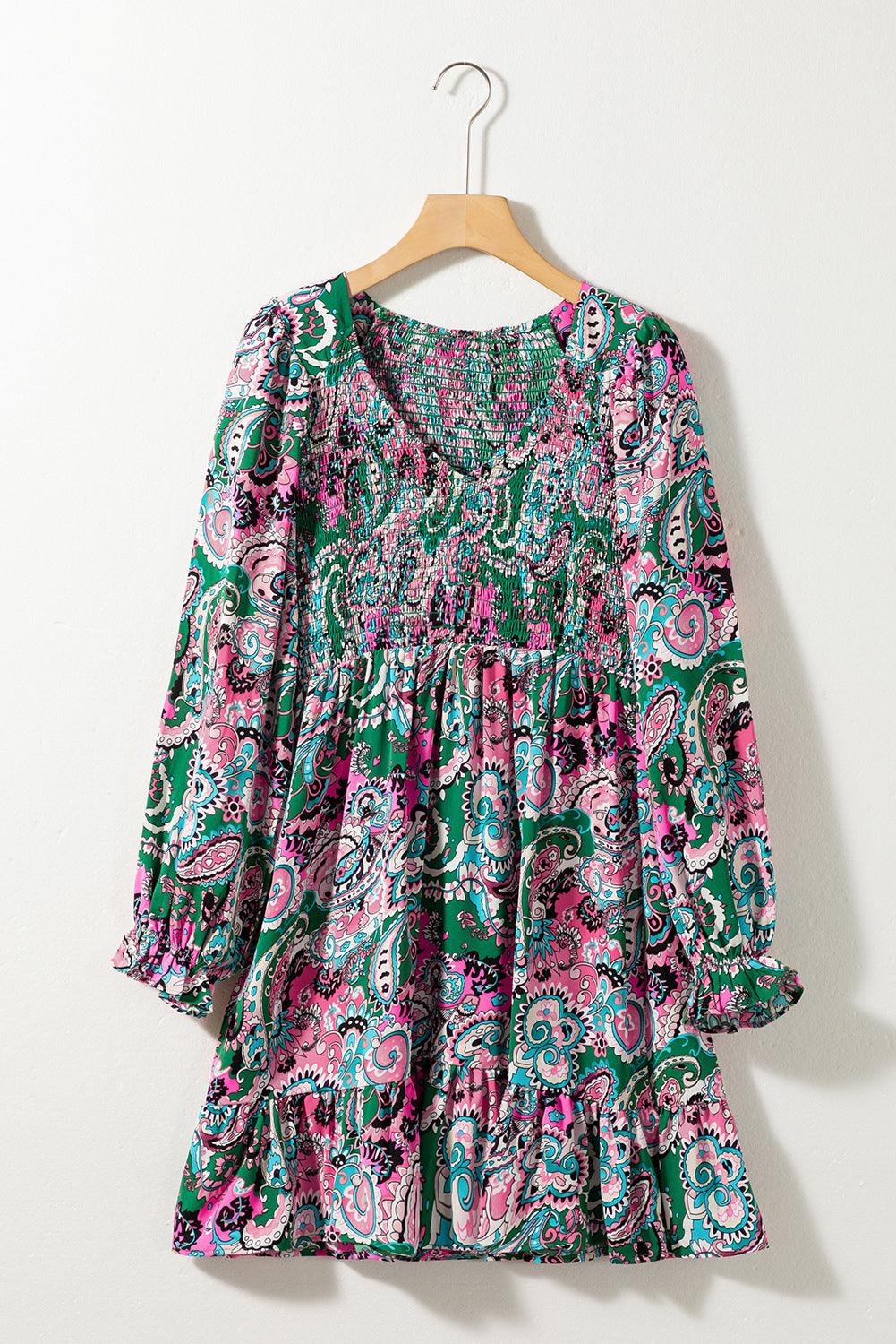 Boho Paisley Ruche Zoom Jurk - Mini Dresses - Jurkjes.co