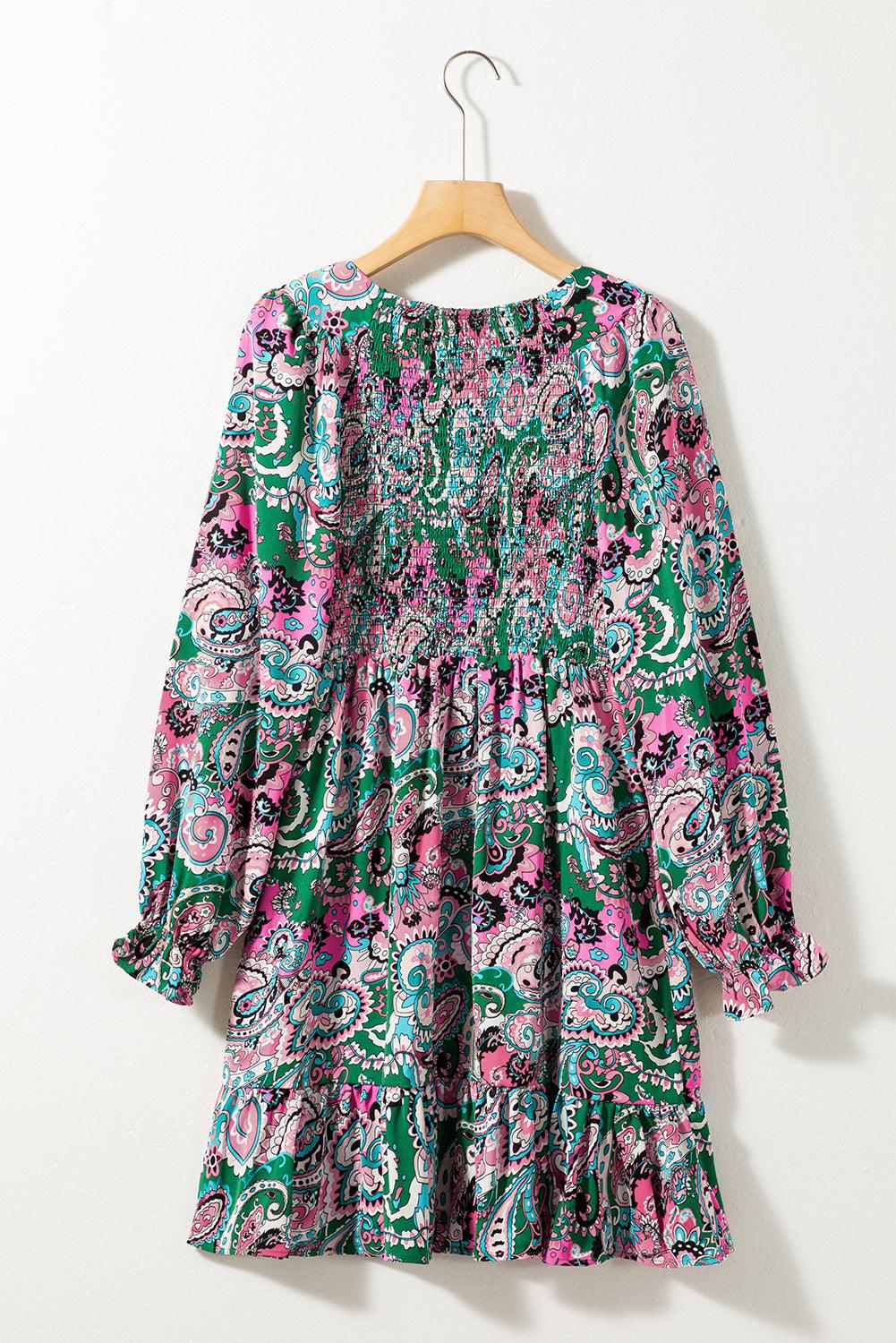 Boho Paisley Ruche Zoom Jurk - Mini Dresses - Jurkjes.co