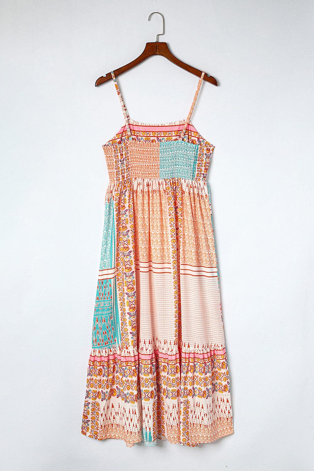 Boho Patchwork Jurk met Vierkante Hals - Maxi Dresses - Jurkjes.co