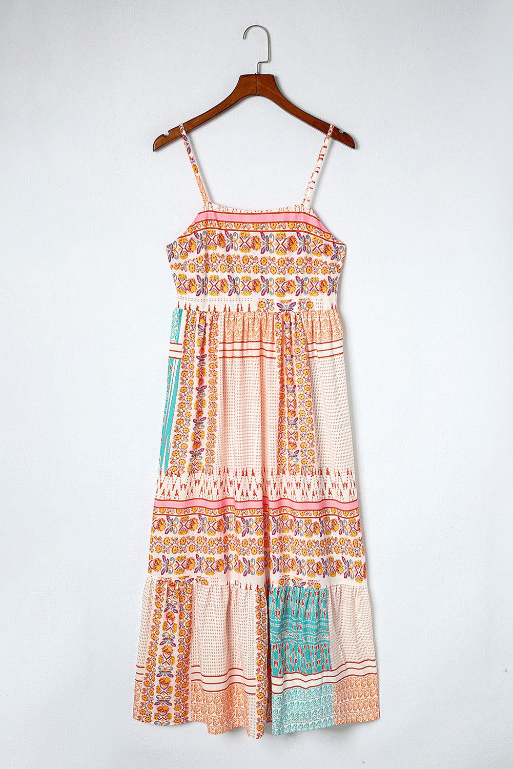 Boho Patchwork Jurk met Vierkante Hals - Maxi Dresses - Jurkjes.co