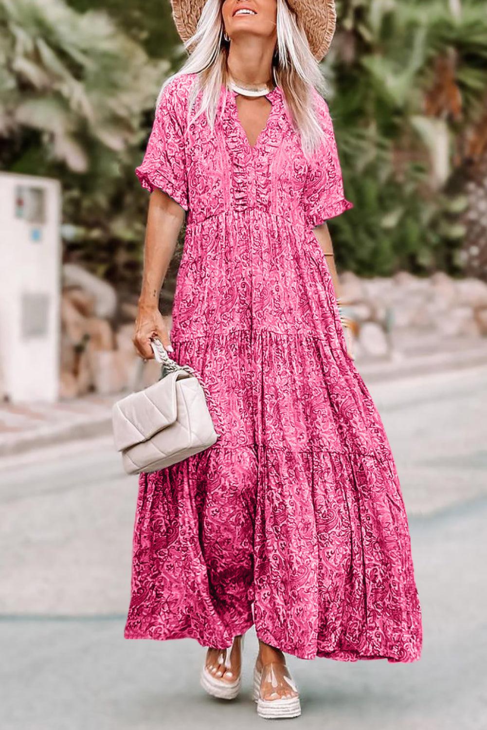 Boho Ruffle Maxi Jurk met Paisley Print - Maxi Dresses - Jurkjes.co