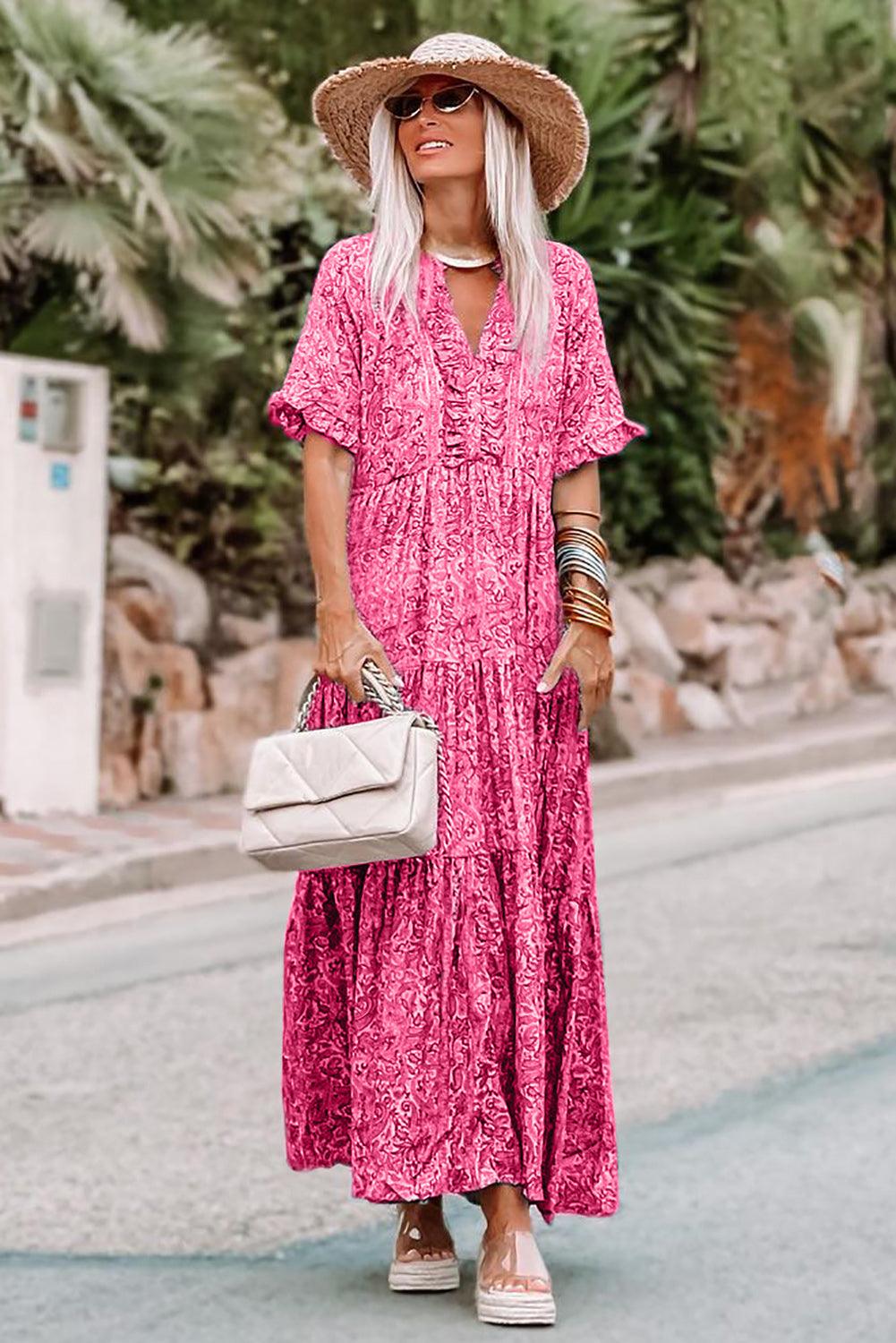 Boho Ruffle Maxi Jurk met Paisley Print - Maxi Dresses - Jurkjes.co