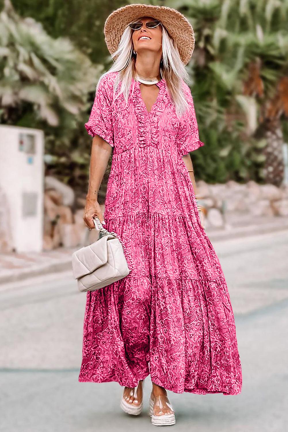 Boho Ruffle Maxi Jurk met Paisley Print - Maxi Dresses - Jurkjes.co