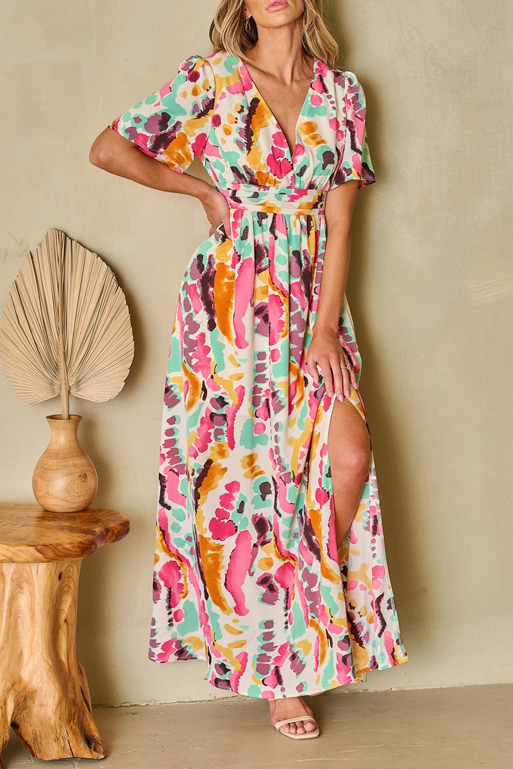 Boho Tie-dye V-hals Maxi Jurk - Maxi Dresses - Jurkjes.co