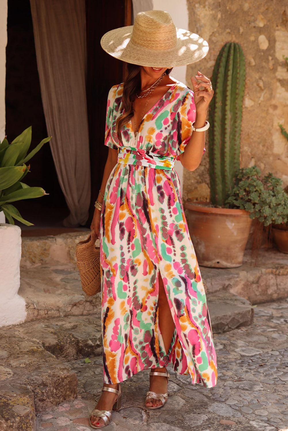 Boho Tie-dye V-hals Maxi Jurk - Maxi Dresses - Jurkjes.co