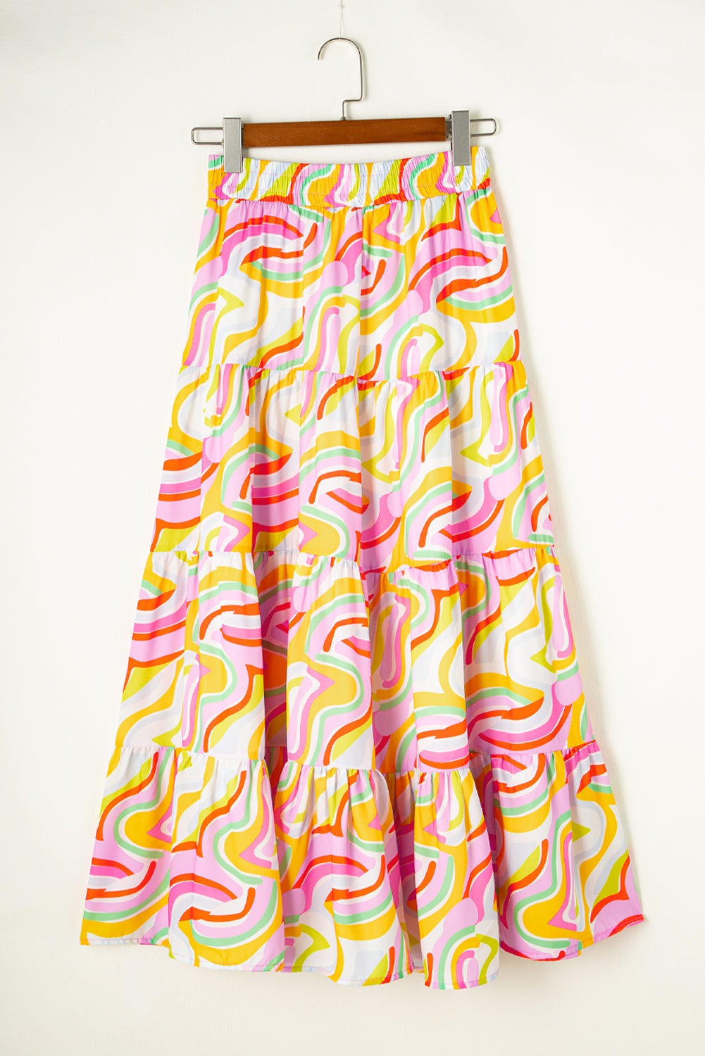 Gelaagde Flowy Maxi Rok met Abstracte Print