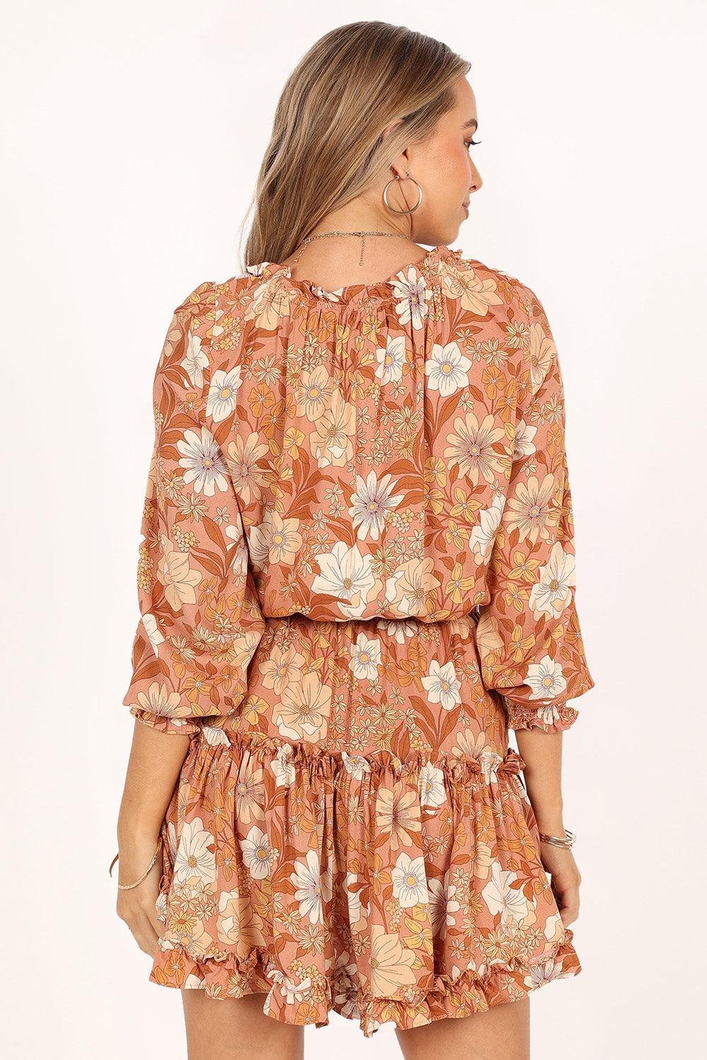 Camel Veter Split Hals Tuniek met Bloemen - Floral Dresses - Jurkjes.co