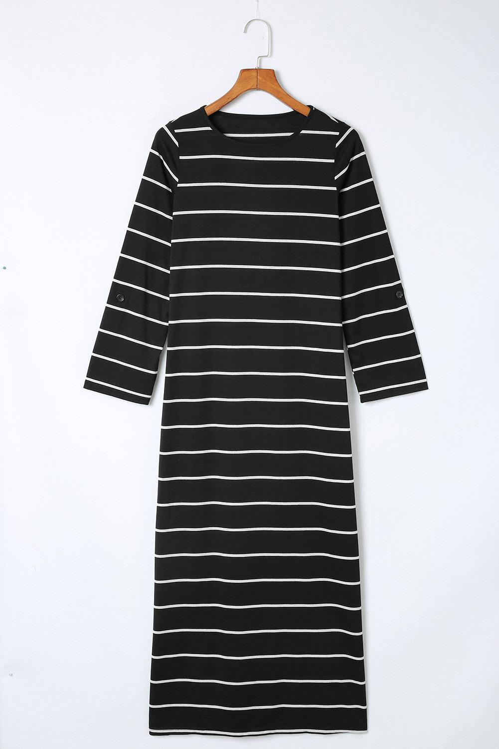 Casual Gestreepte Lange Jurk met Split - Maxi Dresses - Jurkjes.co