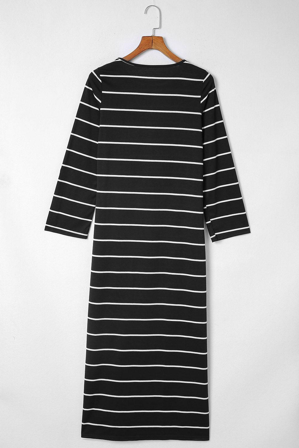 Casual Gestreepte Lange Jurk met Split - Maxi Dresses - Jurkjes.co