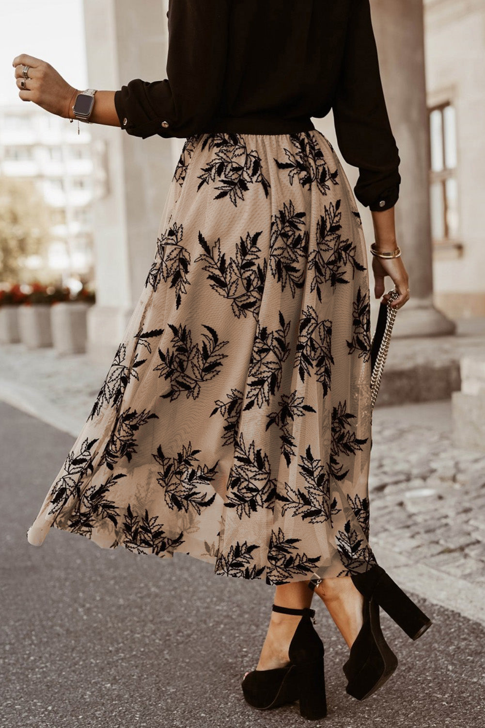 Hoog Taille Maxi Rok met Bloemenborduursel