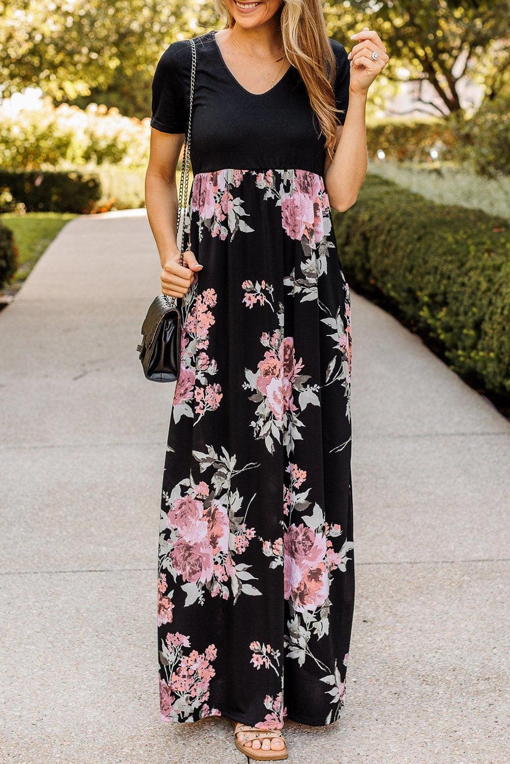 Contrasterend Bloemen Empire Maxi-Jurk - Maxi Dresses - Jurkjes.co