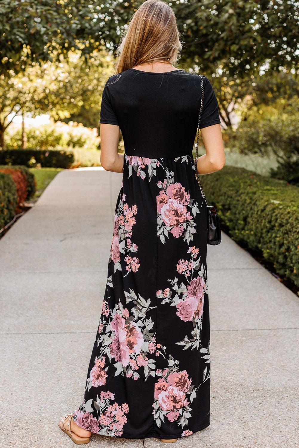 Contrasterend Bloemen Empire Maxi-Jurk - Maxi Dresses - Jurkjes.co