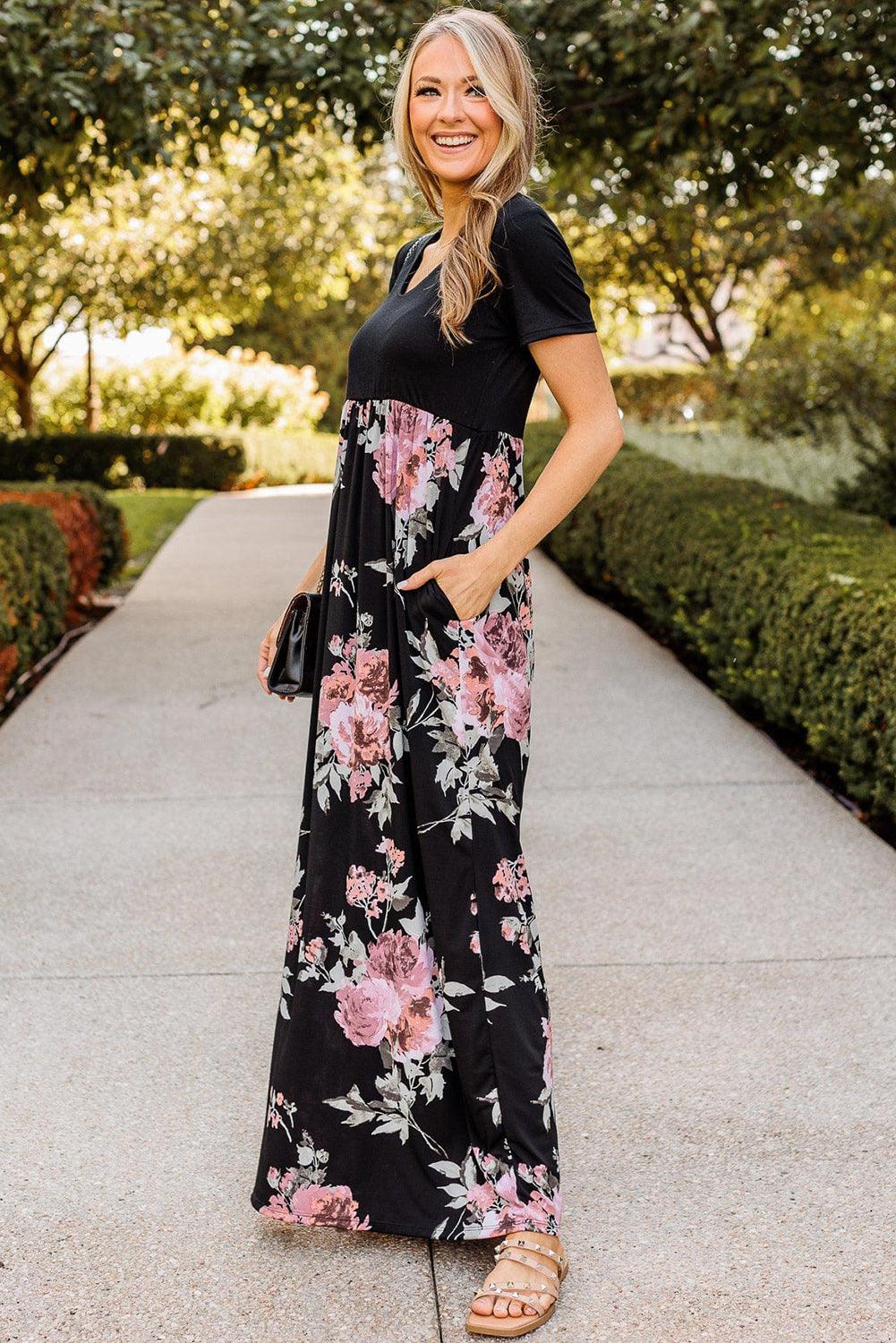 Contrasterend Bloemen Empire Maxi-Jurk - Maxi Dresses - Jurkjes.co