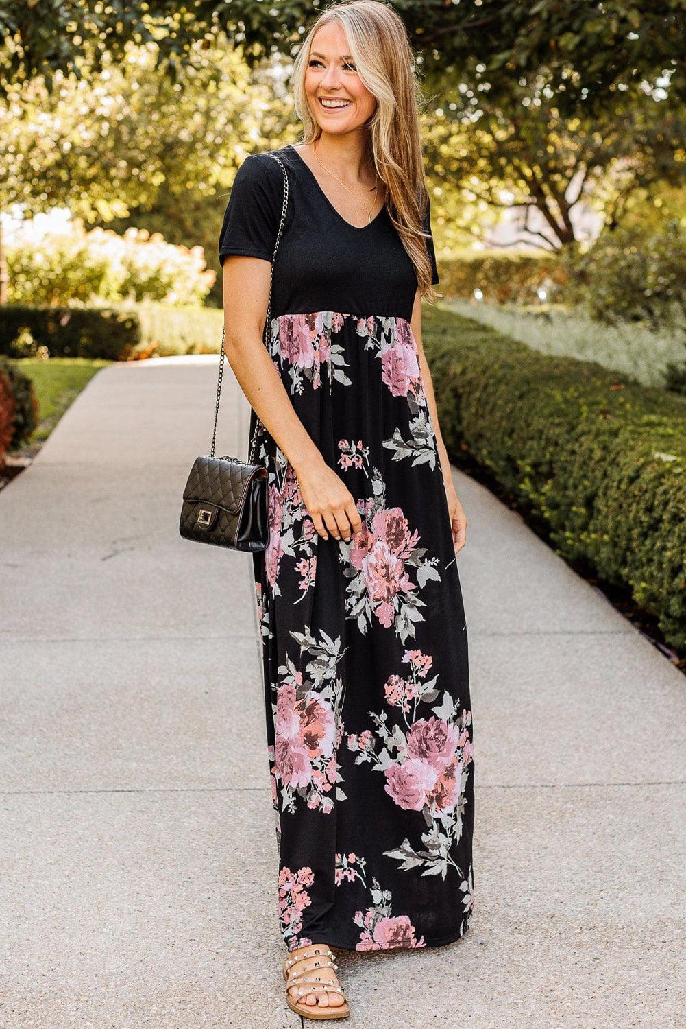 Contrasterend Bloemen Empire Maxi-Jurk - Maxi Dresses - Jurkjes.co