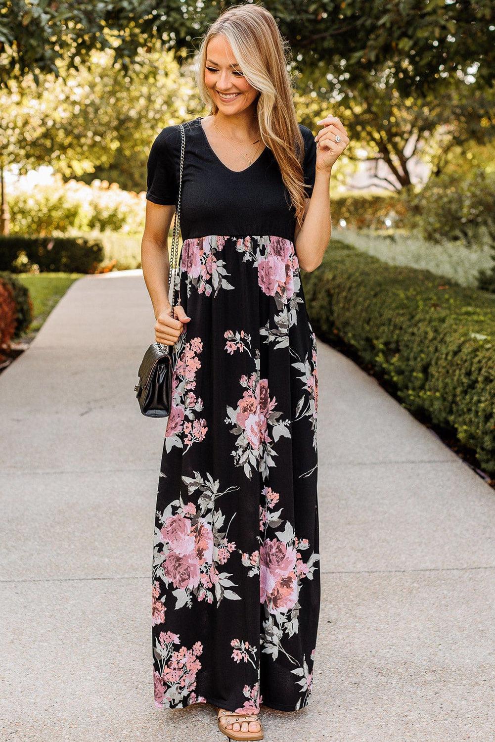 Contrasterend Bloemen Empire Maxi-Jurk - Maxi Dresses - Jurkjes.co