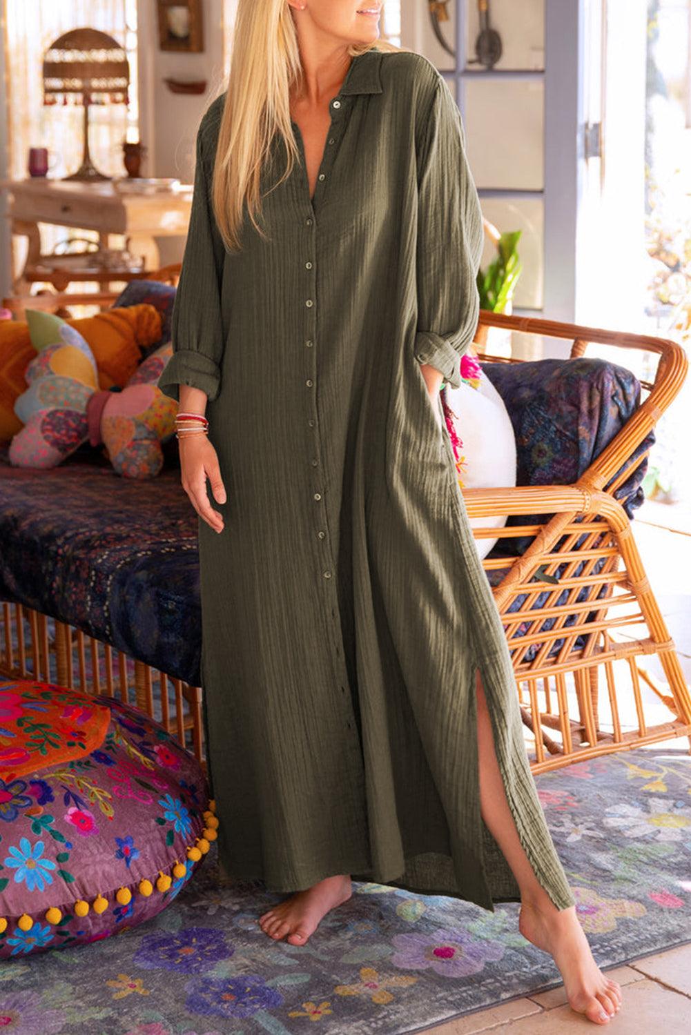 Crêpe Button-Up Maxi Splitjurk - Maxi Dresses - Jurkjes.co