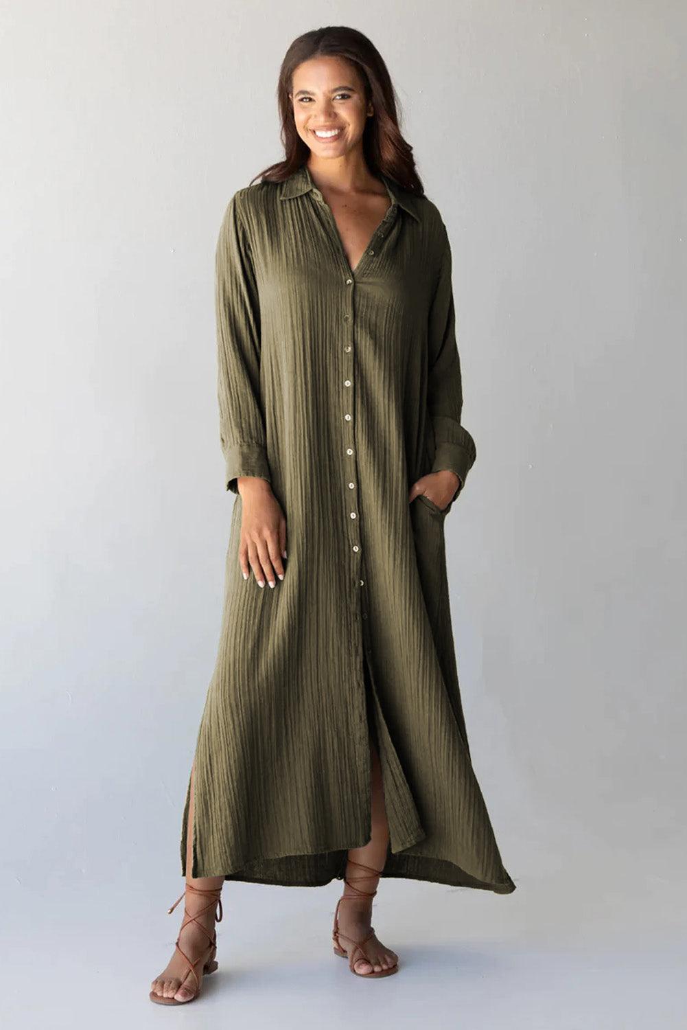 Crêpe Button-Up Maxi Splitjurk - Maxi Dresses - Jurkjes.co