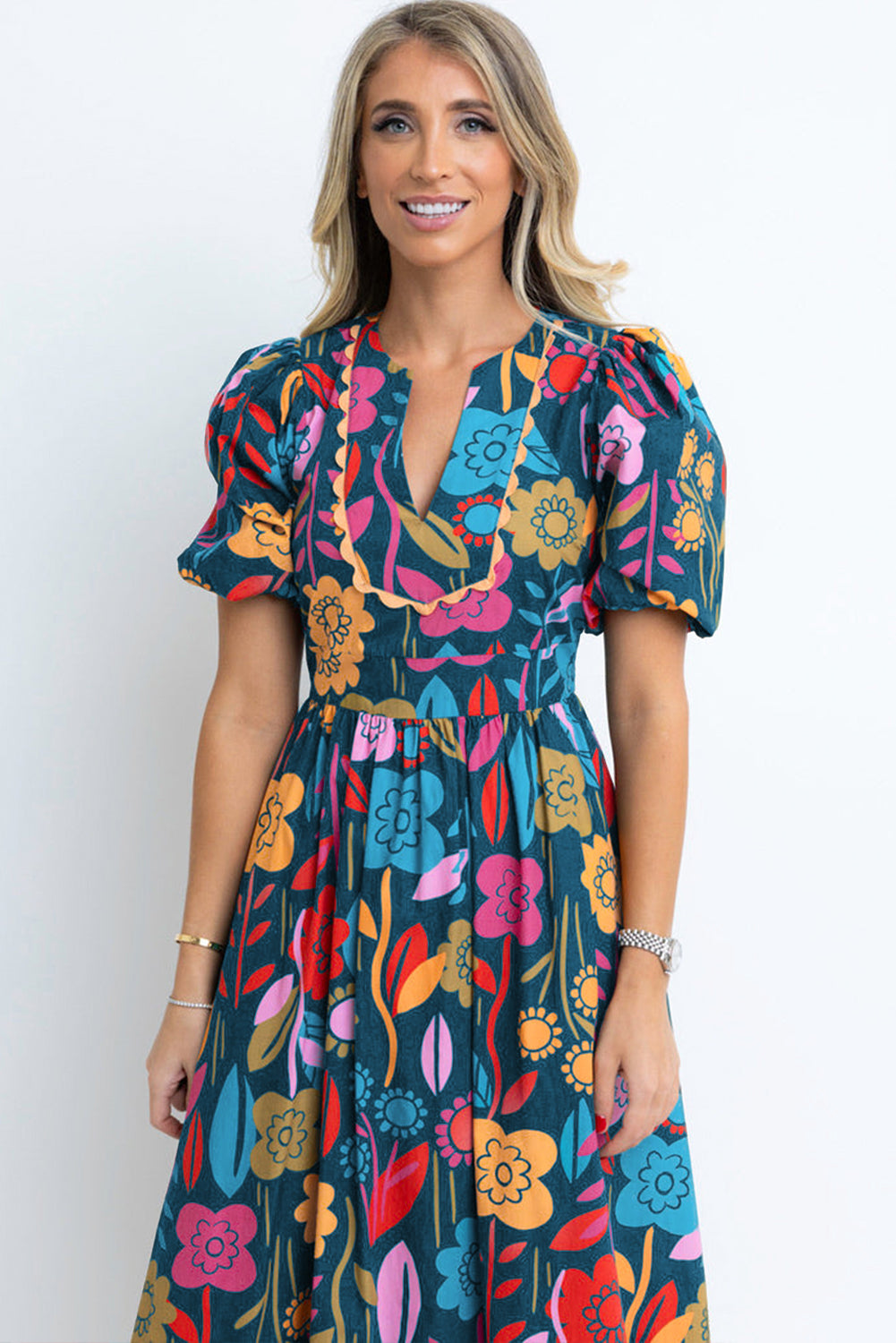 Retro Bloemenprint Maxi-Jurk met Halsopening