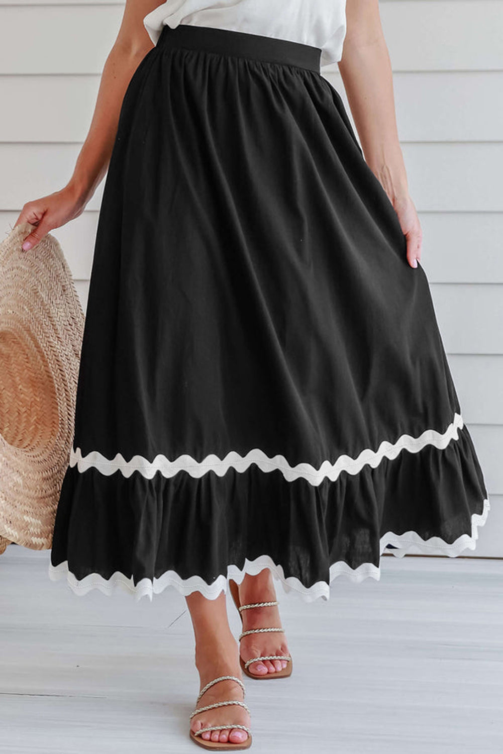 Elegante Ricrac Trim Hoge Taille Rok